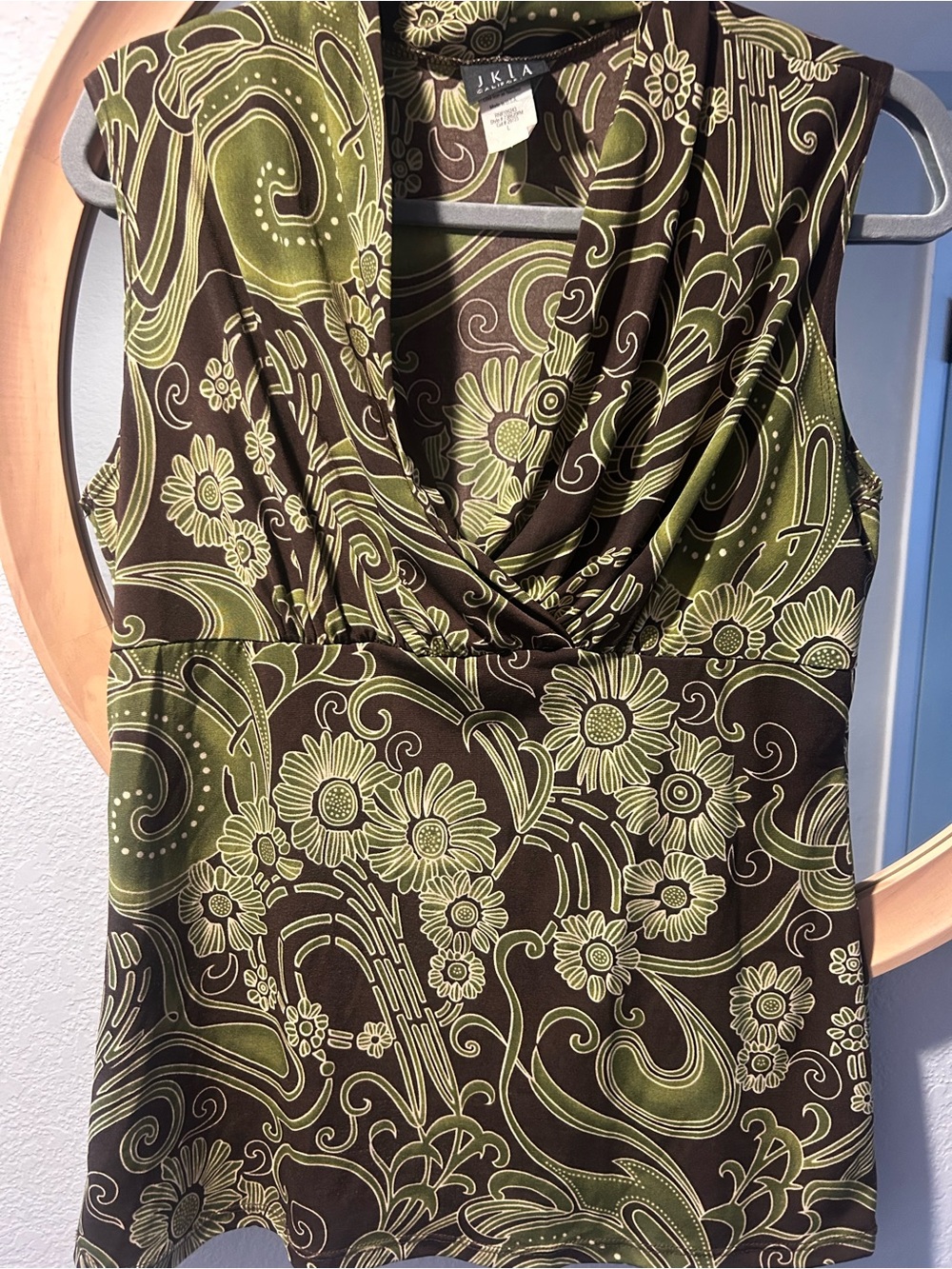 JKLA Olive Green Floral Cowl Neck Sleeveless Camisole